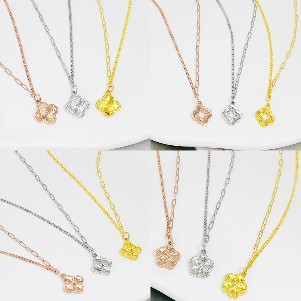 High Quality Luxury Design Four Leaf Clover Necklace Dubai Gold Jewelry 24K Gold Plated Pendant Necklace Women Flowers Necklace