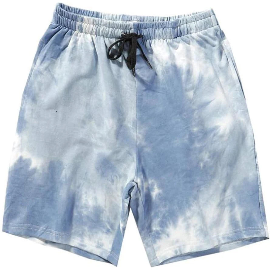 Men's Casual Drawstring Tie Dye Summer Shorts Cotton and Mesh Terry Cargo Workout Sweat Running Beach Gym Shorts