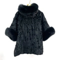 Winter Women Real Karakul Sheep Skin Fur Poncho Reversible Plus Size Hooded Batwing Sleeve Loose Striped 95% Filled Casual Can