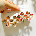 KAIMEI 2025 New Arrival Fashion Jewelry High End White Brushed Enamel Flower Earrings Simple Leaf Pearl Big Floral Gold Earrings