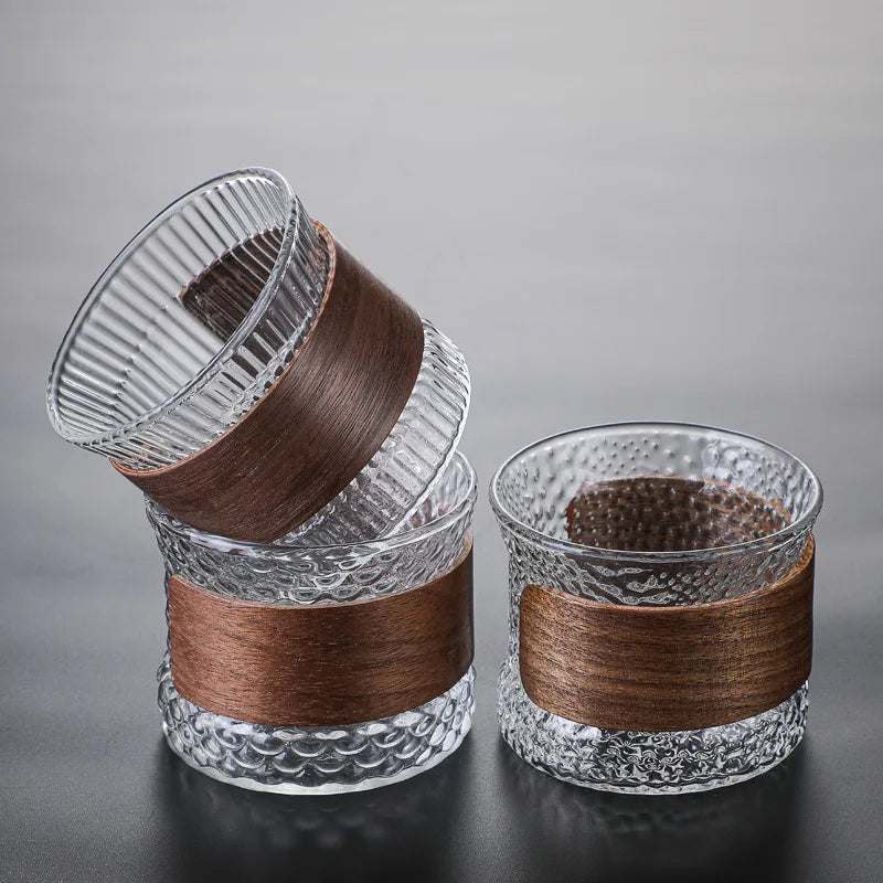 Handmade Heat Resistant Eco-friendly Clear BPA Free High Borosilicate Glass Candle Cups Wooden Sleeve Easter & Christmas Gifts