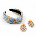 Finestyle OMG Hair Accessories Hair Bands Various Fabric Blue Crystal Stone Hand Sewing Women Headband with Hair Scrunchies