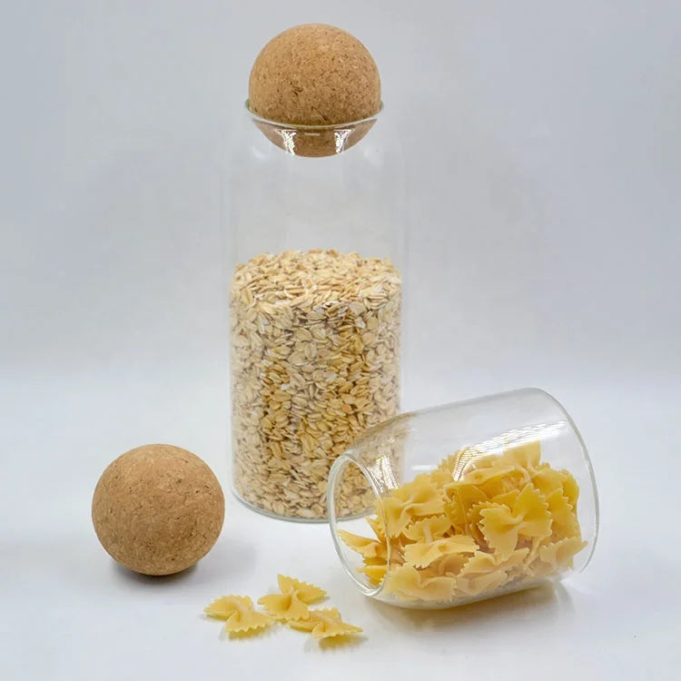 Borosilicate Wide Mouth Eco-Friendly Multifunction Glass Storage Jars with Round Wooden Cork Cover