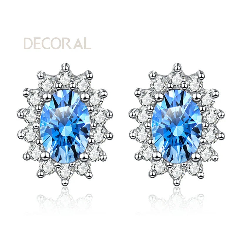 Factory Wholesale Luxury 1CT 925 Sterling Silver Moissanite Hoop Earrings Blue Oval Cut Fashion Jewelry for Women