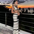 Fashion Striped Holiday Two Piece Set 2025 Beachwear Women Sexy Backless Slim Bohemian Outfits Summer Knitted Beach Skirt Sets