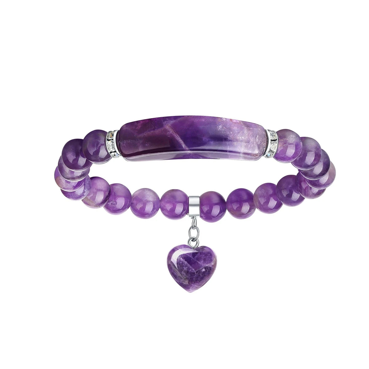 Fashion Circular Arc Circle Amethyst 8MM Gemstone Heart Elastic Bracelet Healing Crystal Love's Bracelet Women's Vacation Gift