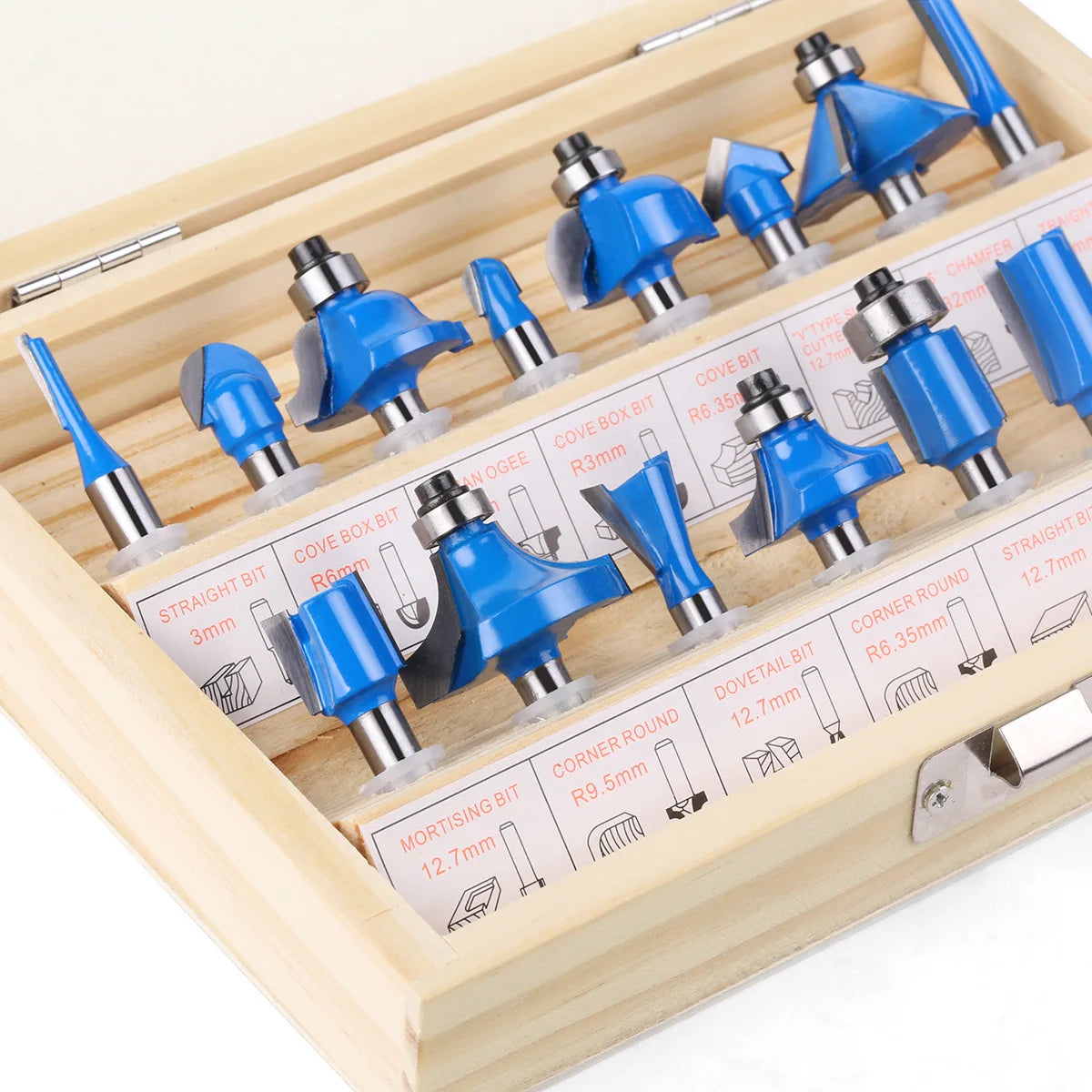 15-Piece 1/4 Handle Router Bits Set Trimmer Engraving Machine Cutter Head Trimming Chamfering Grooving Knife Tool Box Set