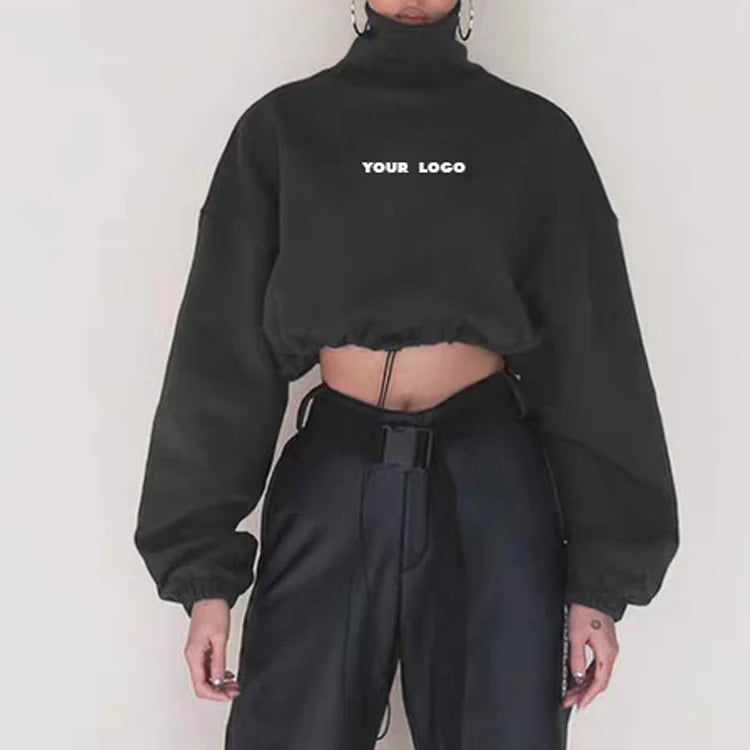 1115 Clothing Manufacturers Custom Hoodies Women Pullover Hoodies and Sweatshirts Streetwear Turtleneck Crop Sweatshirt