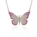 Luxury 925 Sterling Silver Pink Zircon Diamond Butterfly Pendant New Design Romantic Fashion Jewelry Necklace for Wedding Party