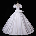 Short Sleeve Bow Knot Sweetheart Neck Lace up Back Satin Ball Gown Prom Dress Wedding Dresses