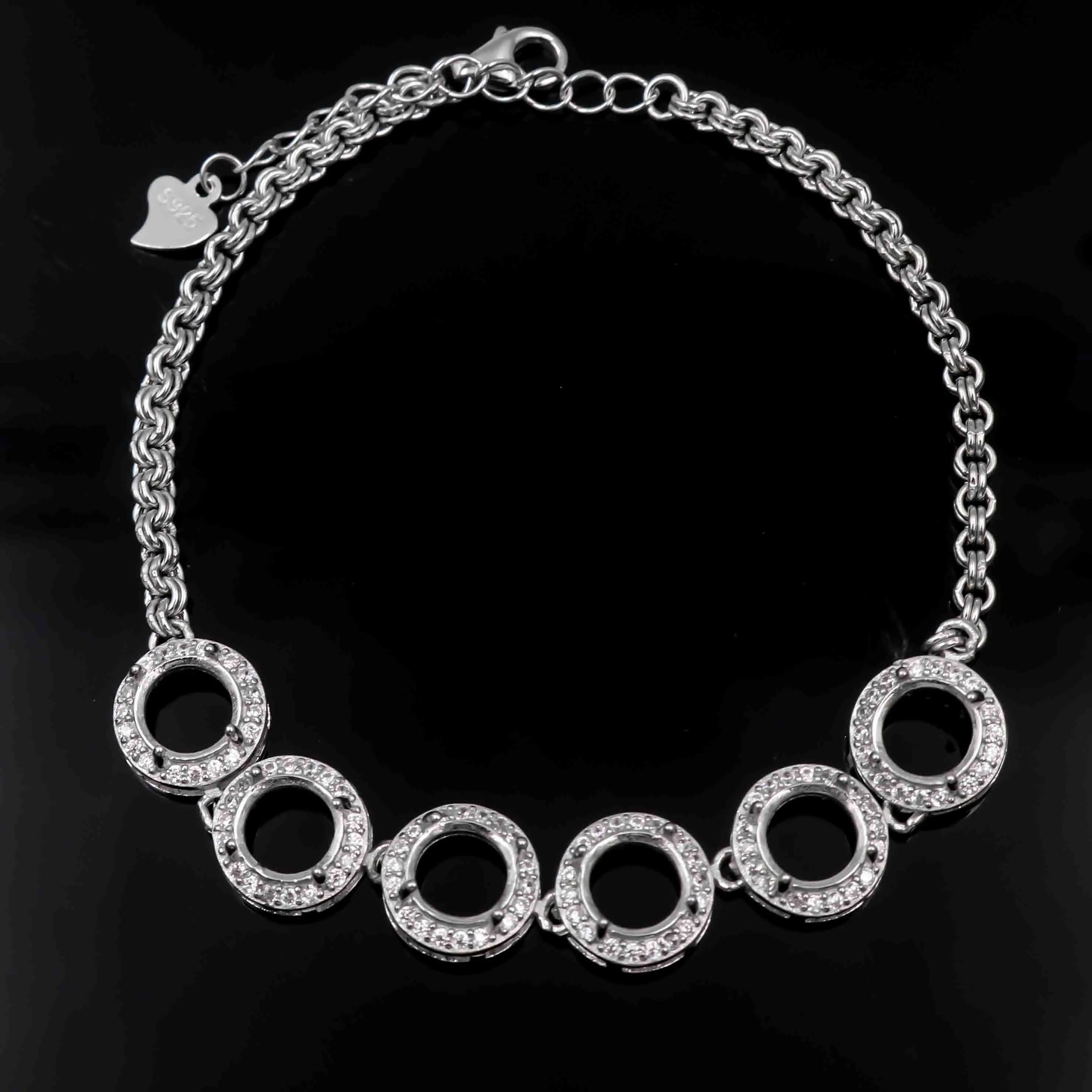 Sterling Silver 5mm/6mm Semi Mount Bracelet Empty Support Blank Claw Setting S925 Base Holder Without Center Stone Inlay for DIY