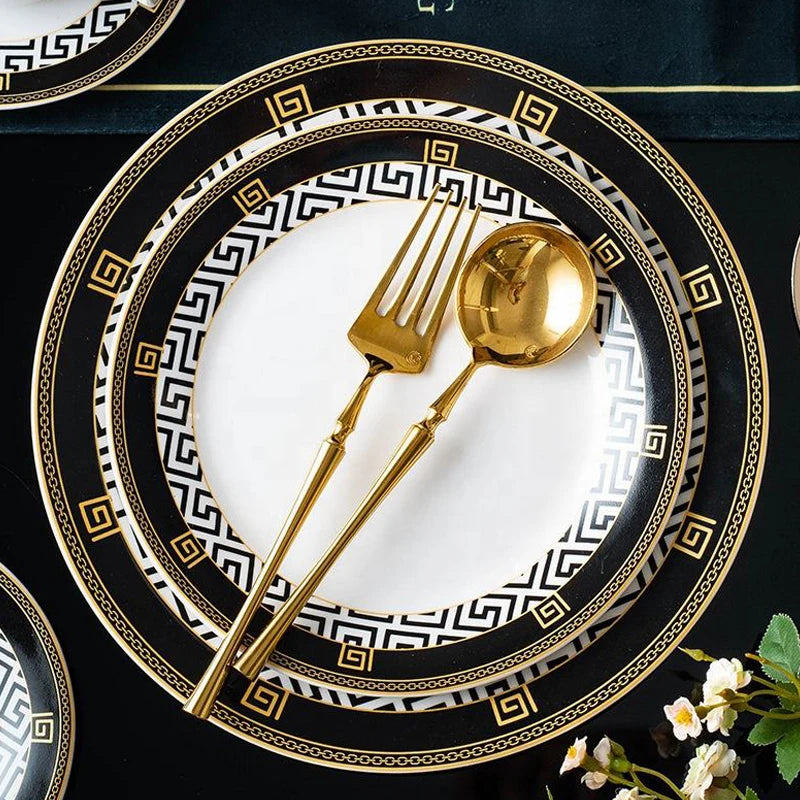 European Style Golden Edging Breakfast Plate Domestic Western-style Dinner Plate Steak Plate Set Ceramic Tableware