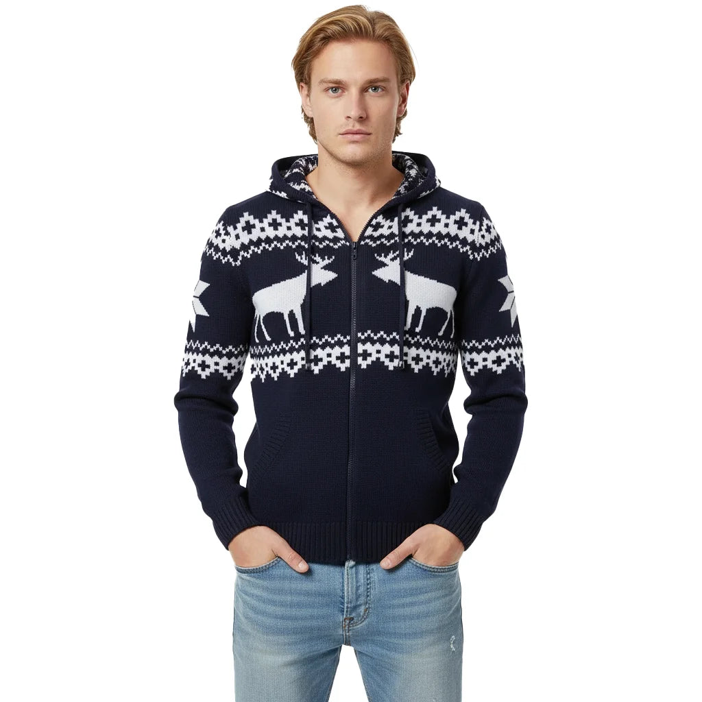 High Quality Zip Red Christmas Custom Knitted Cardigan Hoodie Sweater Men