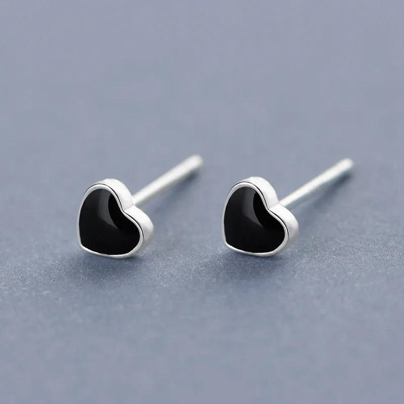 Fine Minimalist 925 Sterling Silver Mini Tiny Enamel Love Heart Stud Earrings for Women