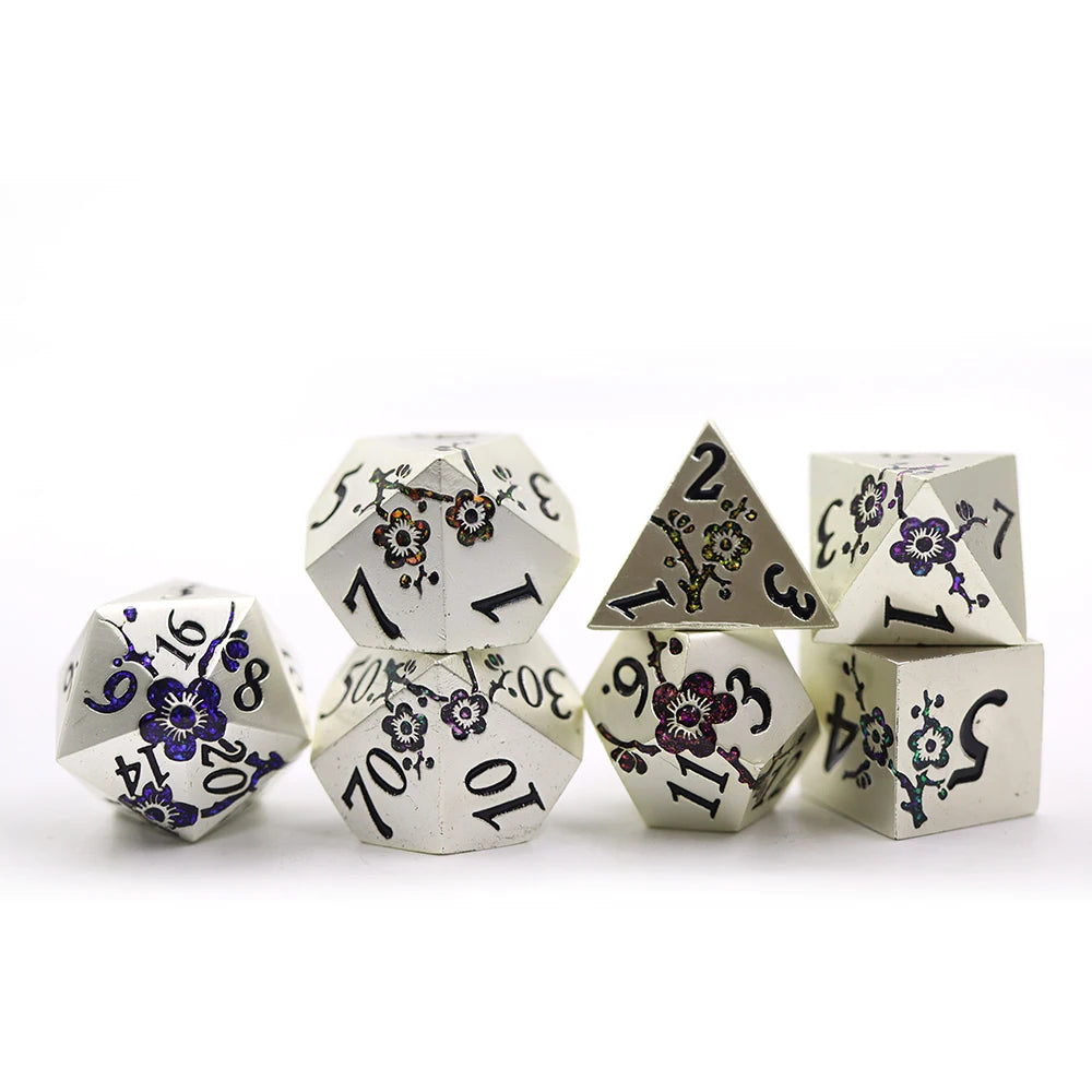 Silver Zinc Alloy Flower Metal Dice Custom Multi Sides D4-D20 Dnd Board Game Dice Set
