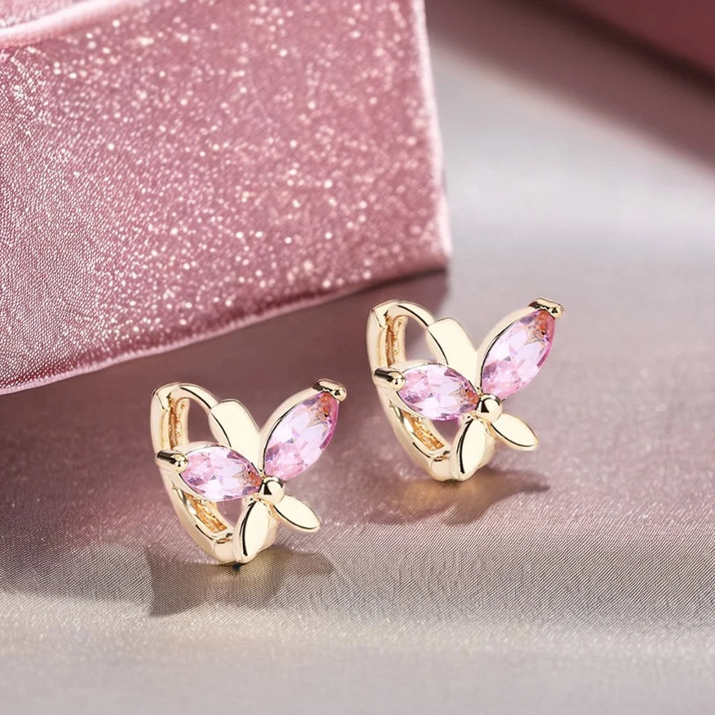 New Arrival Elegant Small 18k Gold Plated Cubic Zirconia Women's Butterfly Earrings Customizable Direct Factory Mainly Alloy