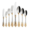 Luxury 18/10 Stainless Steel Flatware Set Silver Plated With Gold Accents Baroque Pattern Wedding Cutlery Set Gold Plated