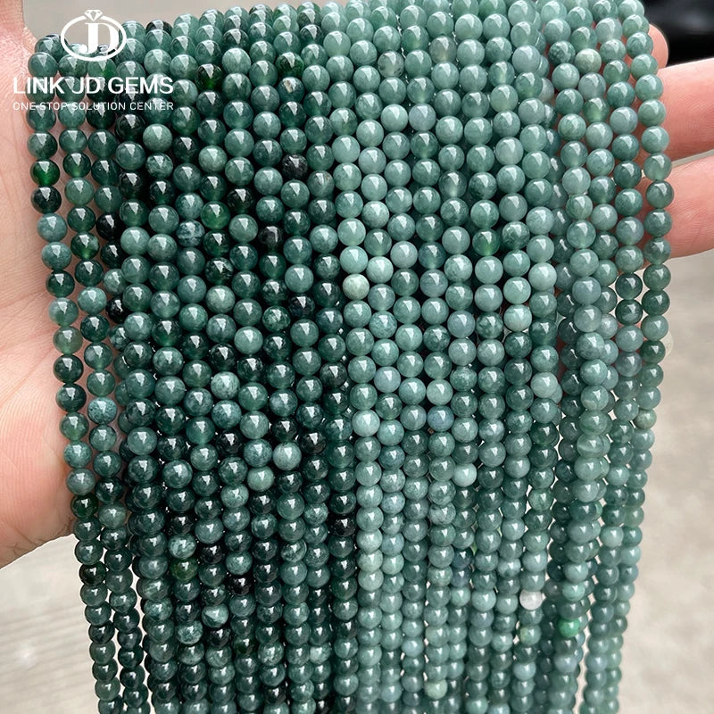 JD 8mm Genuine Natural Burma Jades Stone Beads Natural Jadeite Emerald Jade Round Loose Beads for Jewelry Making
