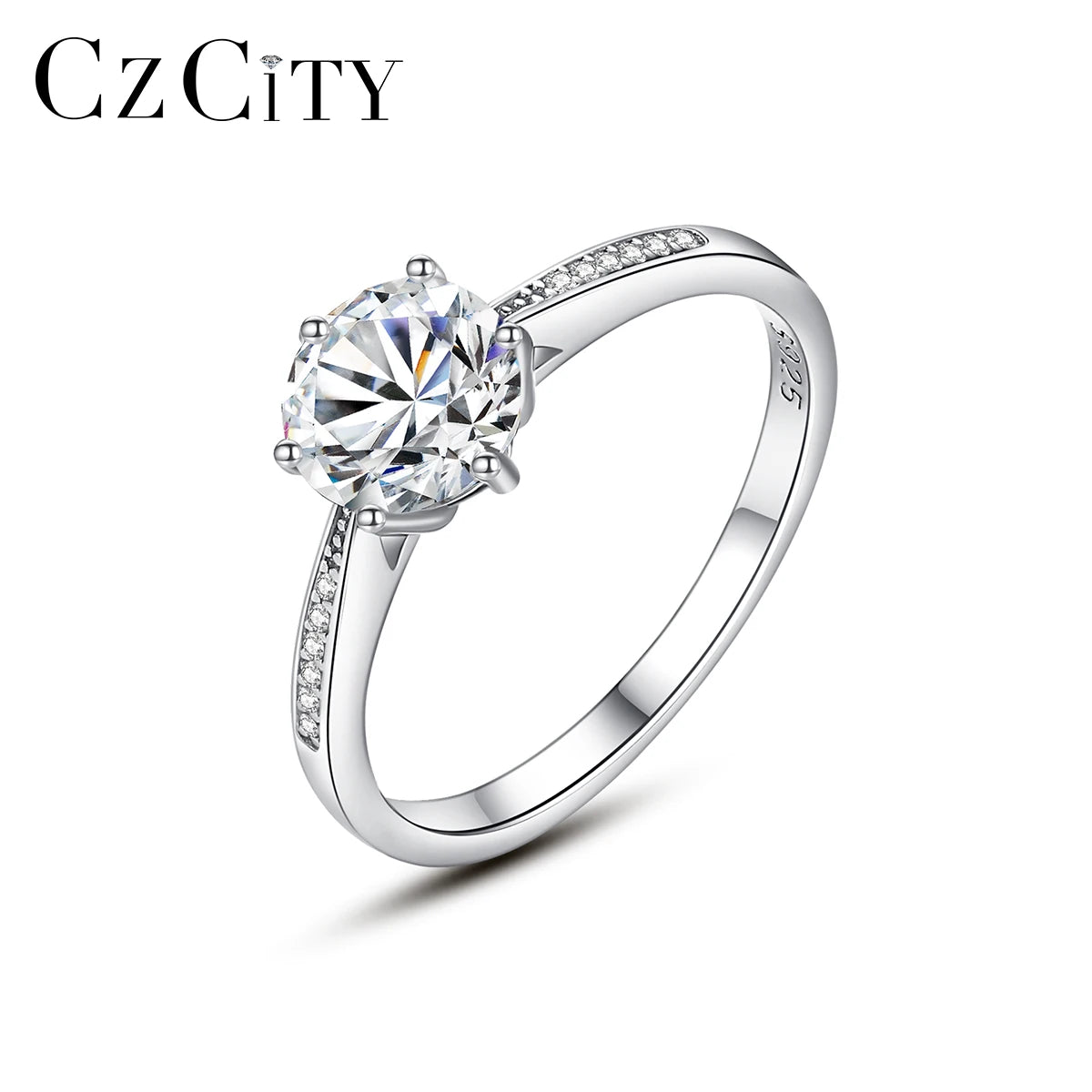 CZCITY Wedding Unique Real 925 Sterling Silver Fashion Accessories Jewelry Woman Moissanite Engagement Eternity Ring