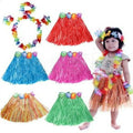 Cute Kids Hawaiian Waist Grass Hula Lei Skirt Flower Wristband Garland Bracelet Fancy Costume Summer Party