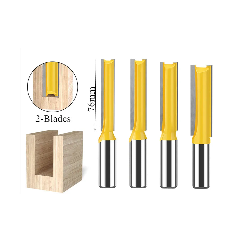 1/2" and 12mm Double Flute Extra Length Straight Router Bit Tungsten Carbide Trimming Cutter for Woodworking Groove and Slot Bit
