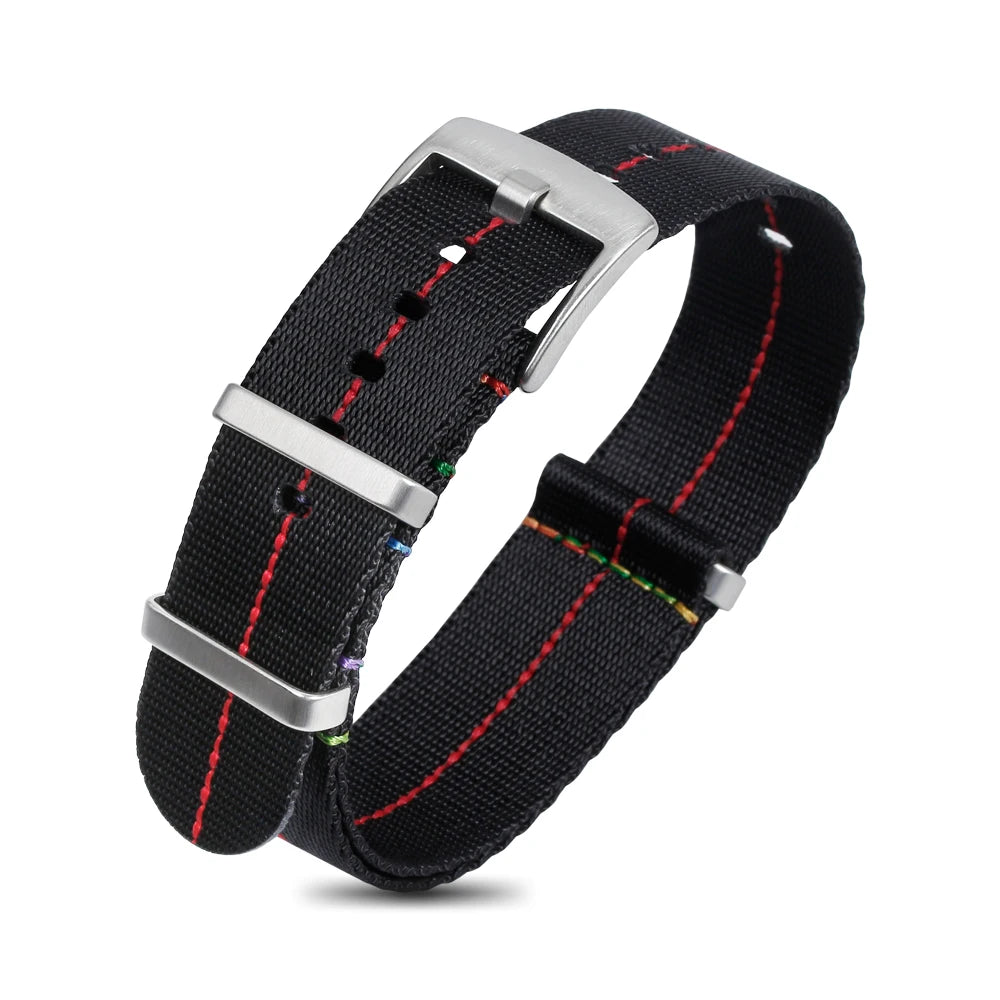 Factory Wholesale Replacement Nylon Watch Strap 18mm 20mm 22mm 24mm Soft Fabric Black&Red Middle Line Watch Band With Buckle