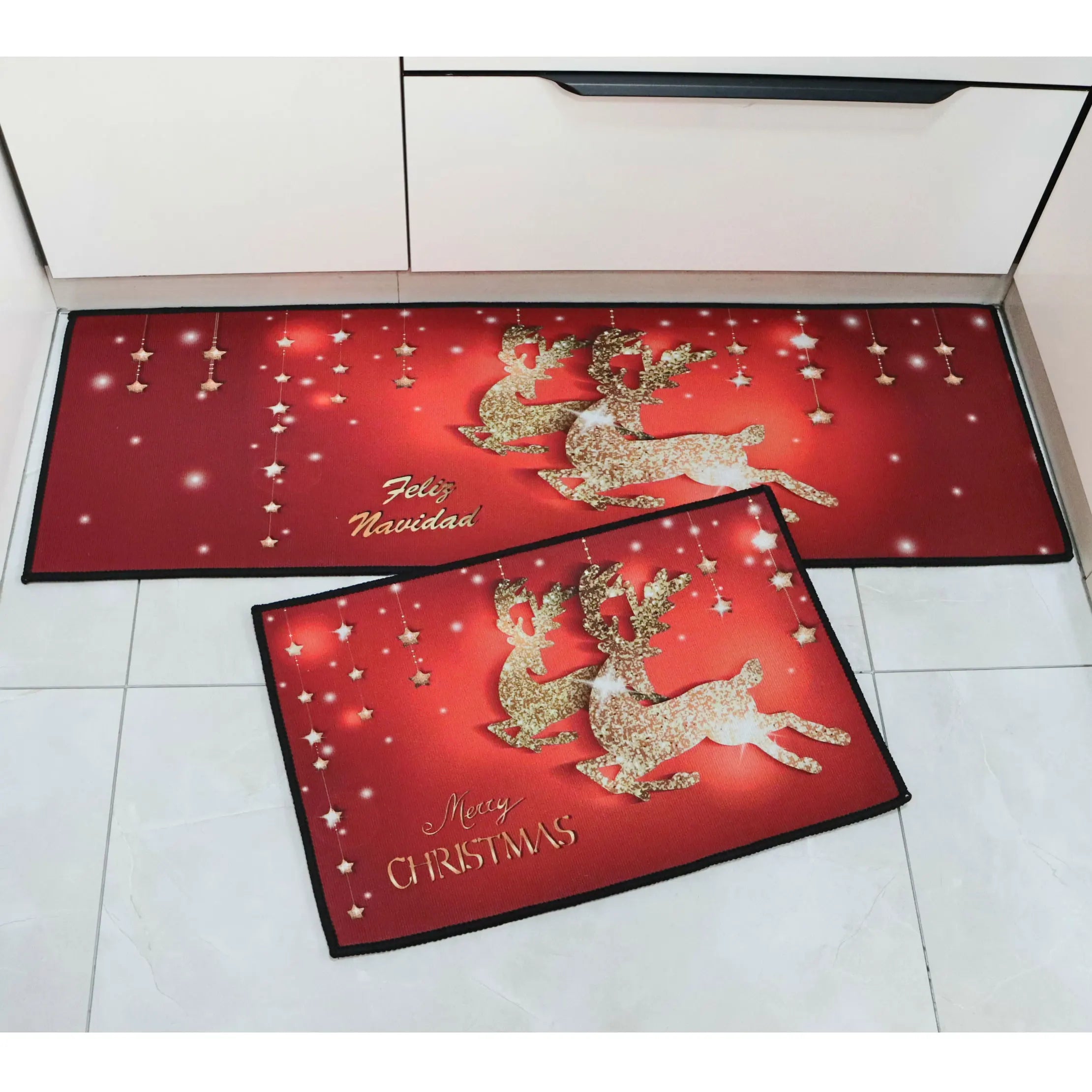 3d Printed Personalized Waterproof Comport Christmas Cushioned  2 Pc Kitchen Floor Mat Set