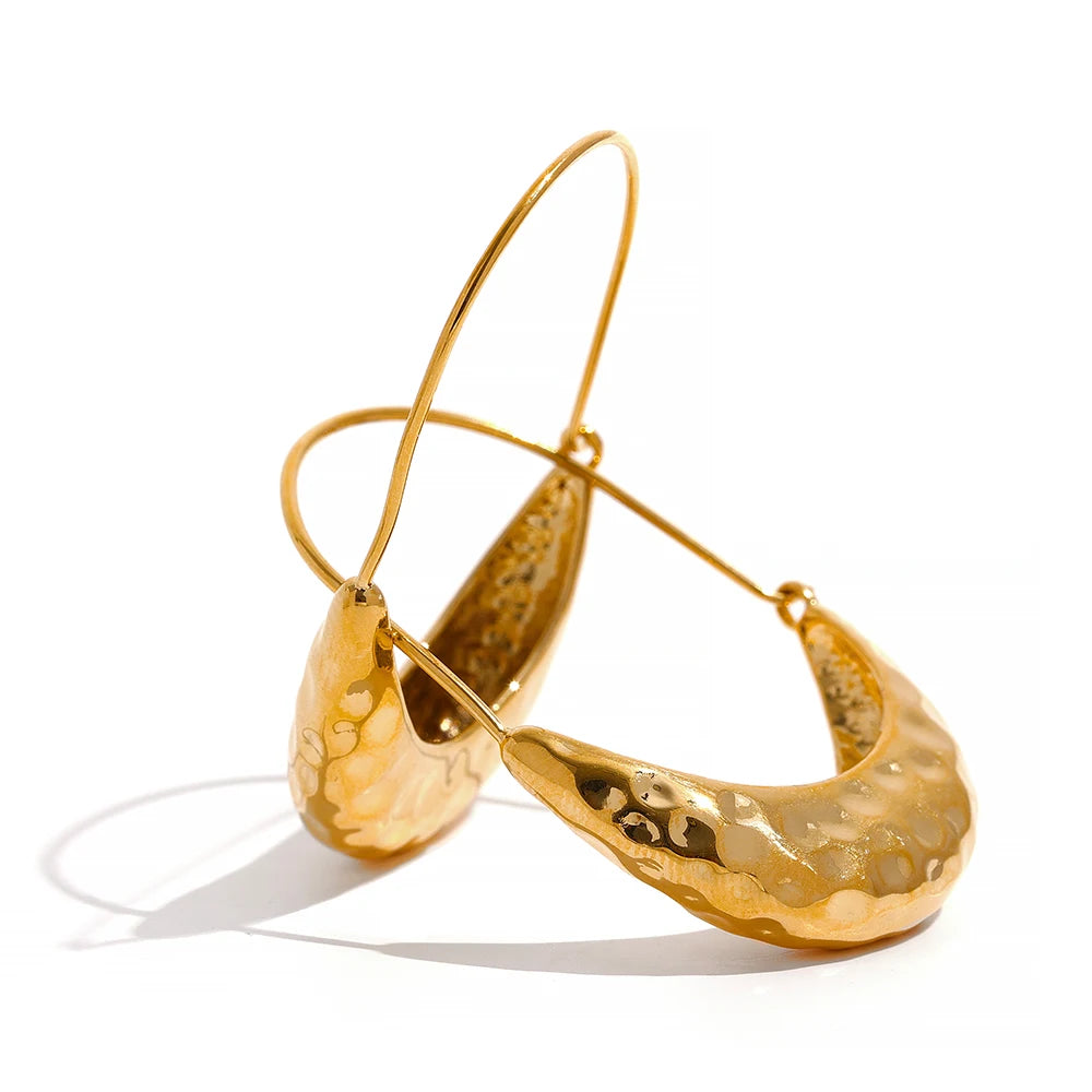 JINYOU 2145 Minimalist Metal Texture Hyperbole Fashion Gold Stainless Steel Drop Dangle Hoop Earrings Ear Hook Jewelry