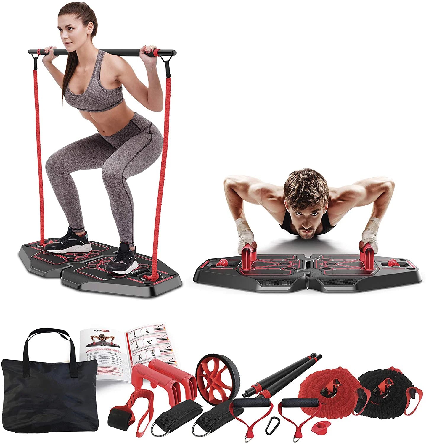 Home Multi-Function Station for Body Building Power Strength Training Stretch Exercise Board with Steel Hooks Resistance Bands