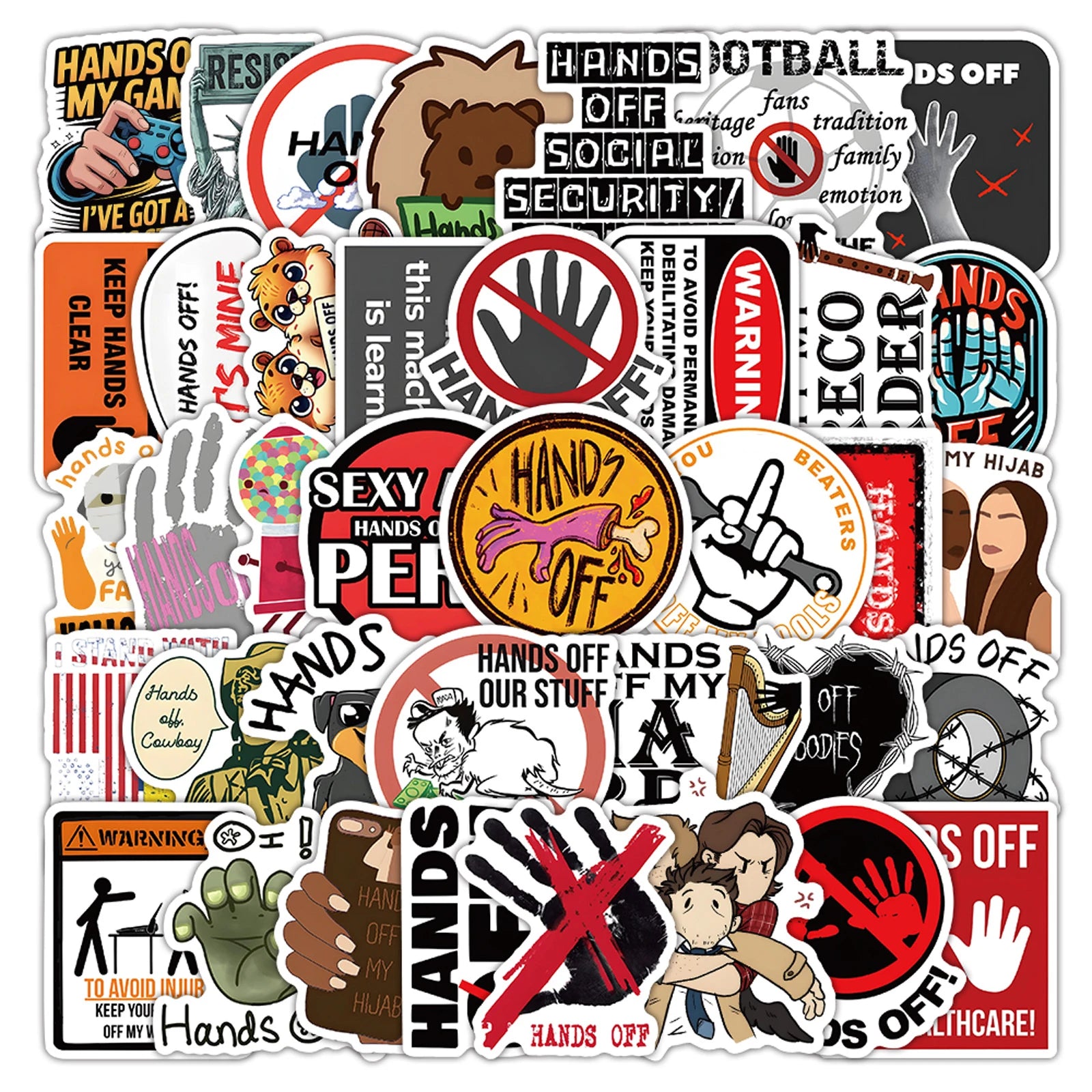 54Pcs Keep Your Hands Off Slogan Graffiti Stickers for Laptop Phone Decor Funny Warning Sign Caution Sticker