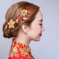 Chinese Hair Accessories Headband for Women Vintage Red Flower Pearl Hairbands Bridal With Earrings Wedding Hanfu Hair Jewelry