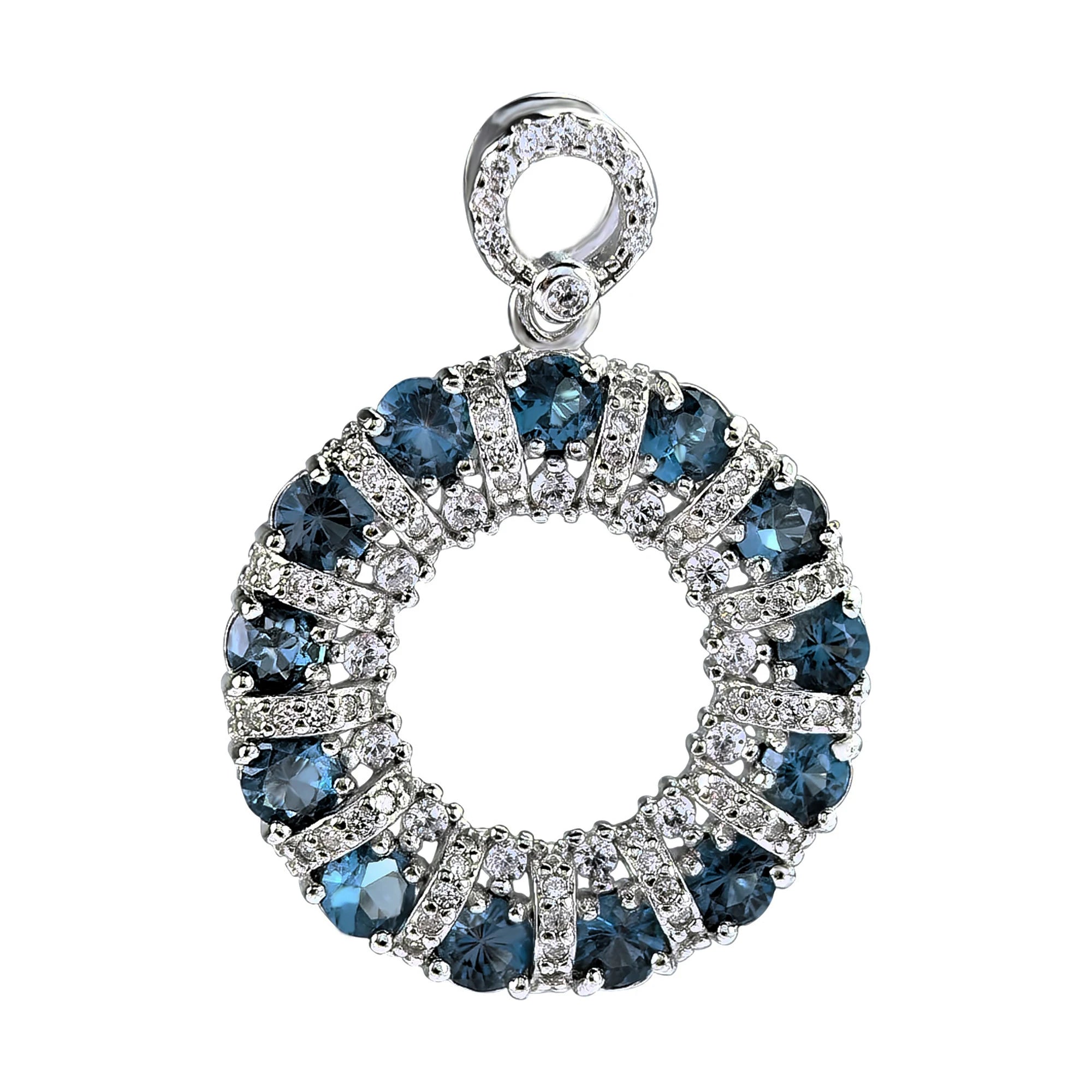 Dazzling Rhodium Plated 925 Sterling Silver London Blue Topaz Pendant Gift for Women Natural Charm Pendants