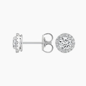 Women Design Earrings Stud Fine Jewelry 18k White Gold Pave Setting Halo HPHT CVD Lab Grown Diamond Chenjing Cute IGI