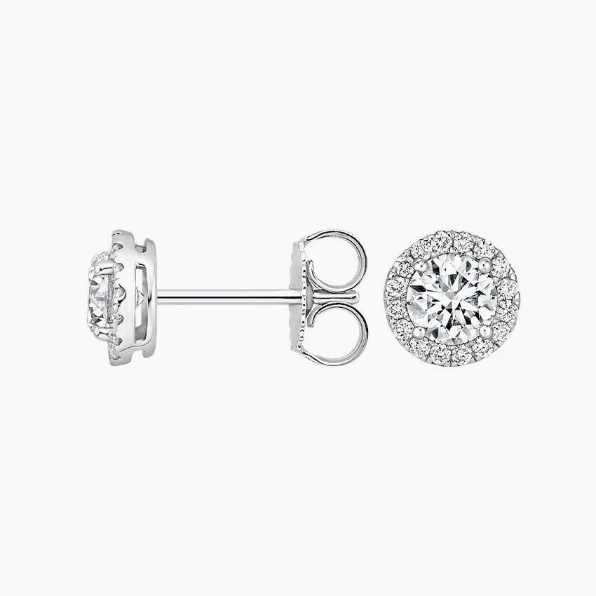 Women Design Earrings Stud Fine Jewelry 18k White Gold Pave Setting Halo HPHT CVD Lab Grown Diamond Chenjing Cute IGI