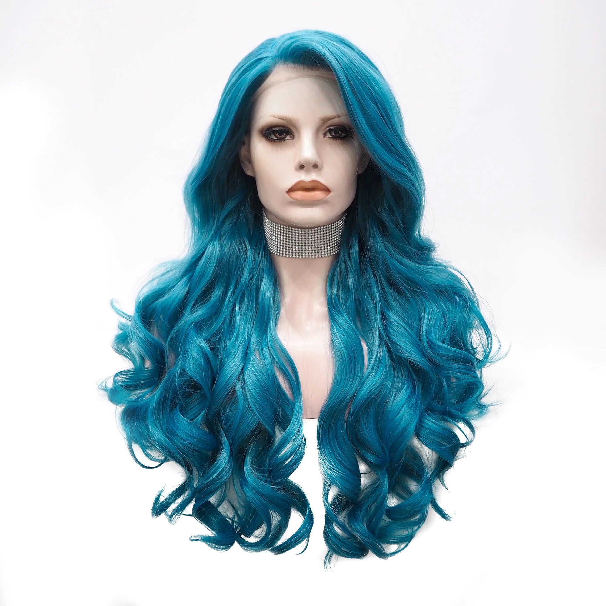 Celebrity Long Style Curly  New Fashion Blue Color   Matte Fiber Natural  Heat Resistant Synthetic Wigs