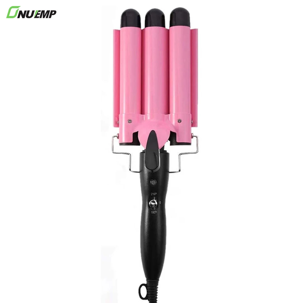 Hair Crimper 3 Barrel Machine Hair Waver Roller Rotating Curling Iron Wand Automatic Hair Curler with LED Display
