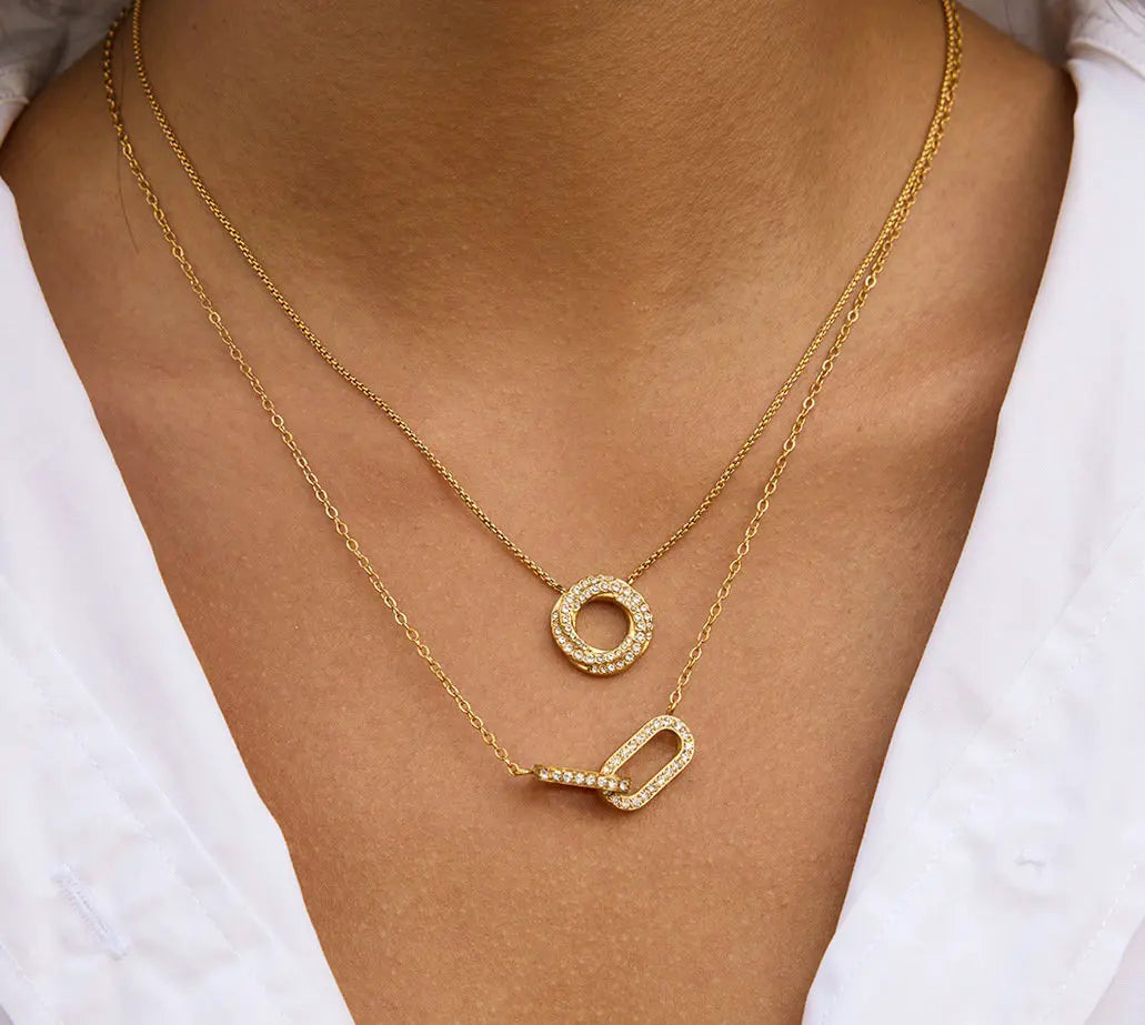 Fashion Mother's Day Gift Simple Dainty Two Paperclip Waterproof Forever Double Oval Link Pendant Necklace