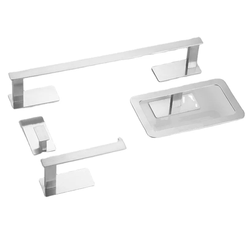 Stainless Steel Brushed Wall Mounted Bath Hardware Set with Self-Adhesive Towel Bar Ring & Paper Hook Easy Clean Modern Design