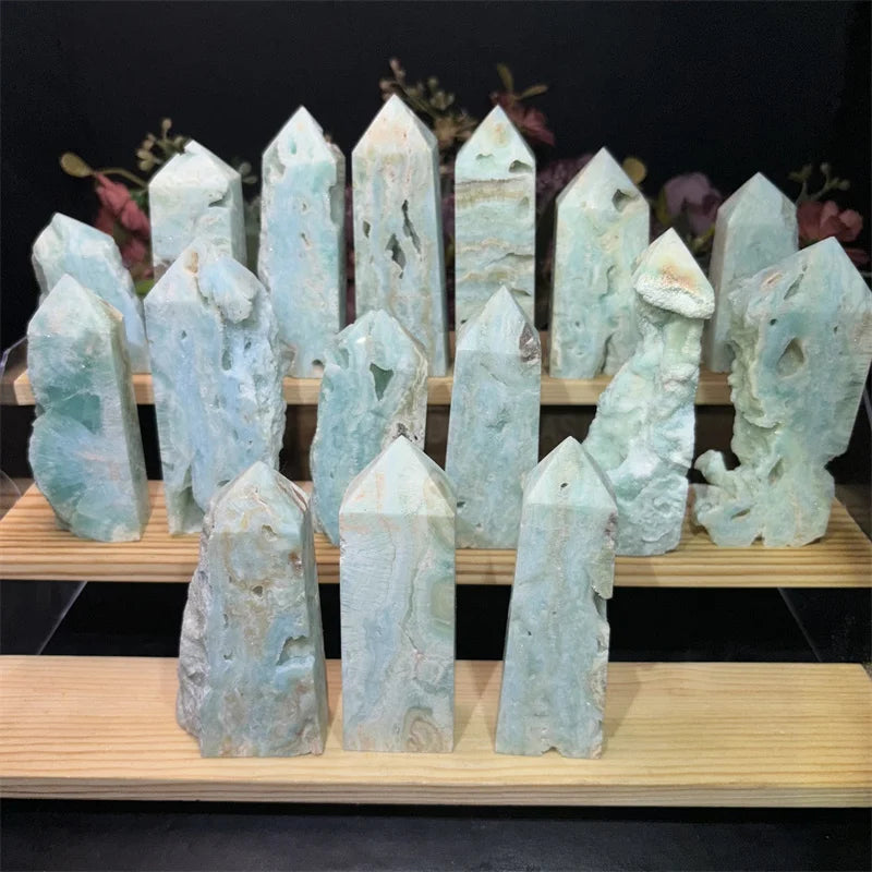 High Quality Blue Crystal Quartz Caribbean Calcite Points Hemimorphite Tower Druzy for Home Decoration