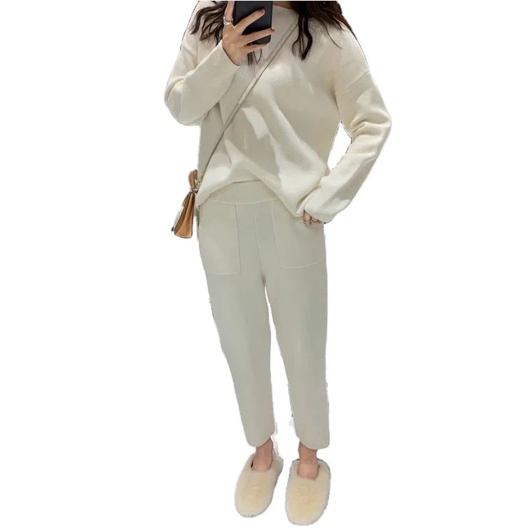 Women Sweater Two Piece Knitted Pant Sets Slim Tracksuit 2024 Spring Autumn Fashion Sweatshirts Sporting Suit Female