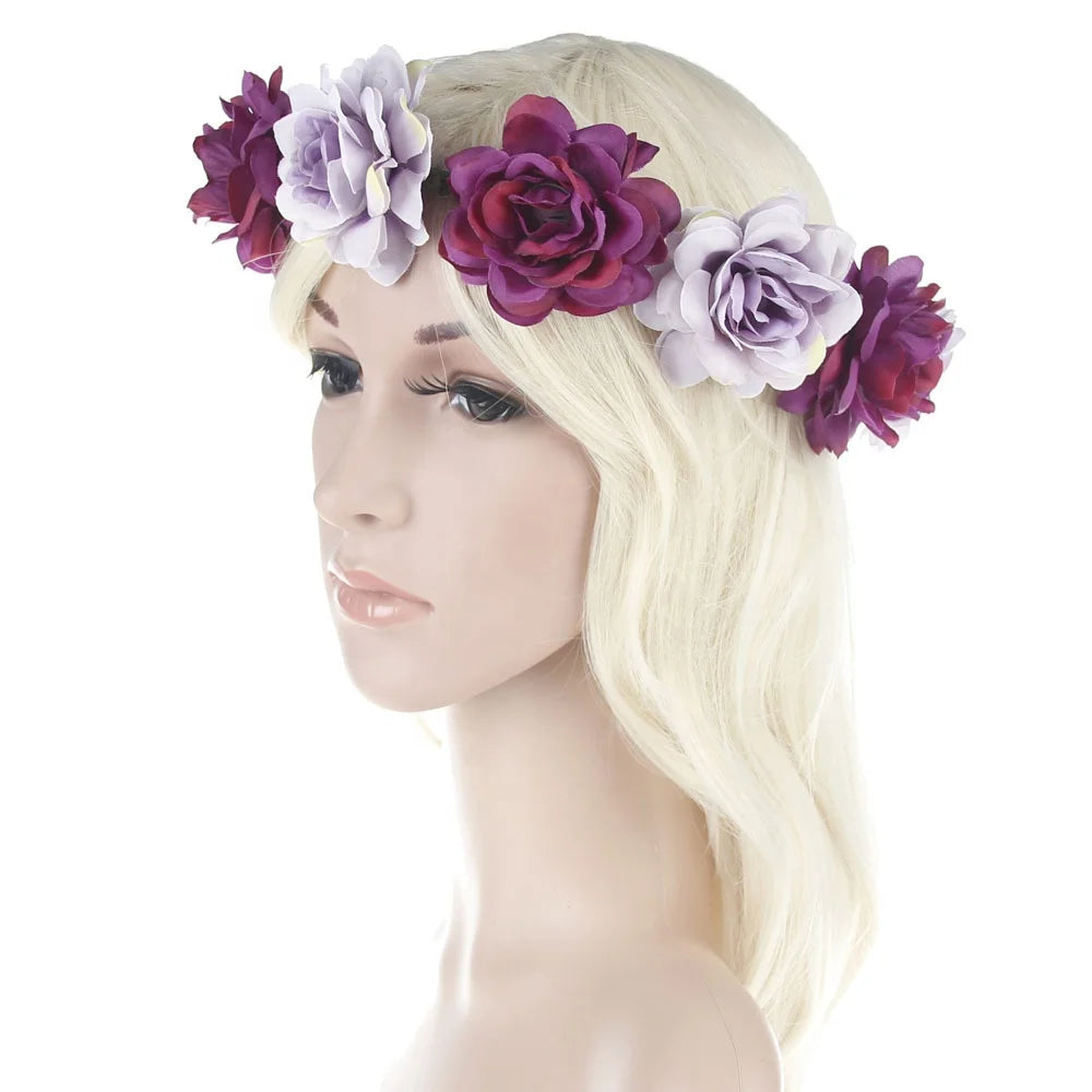 Girls Wedding Flower Crown Headband Floral Head Wreath Bridesmaid Bridal Headpiece Boho Design Colorful for Girls