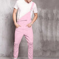 Men's Denim Bib Overalls Casual Ripped Jean Overalls With Pocket Fashion Long Pink Cargo Pants Suspender Trousers
