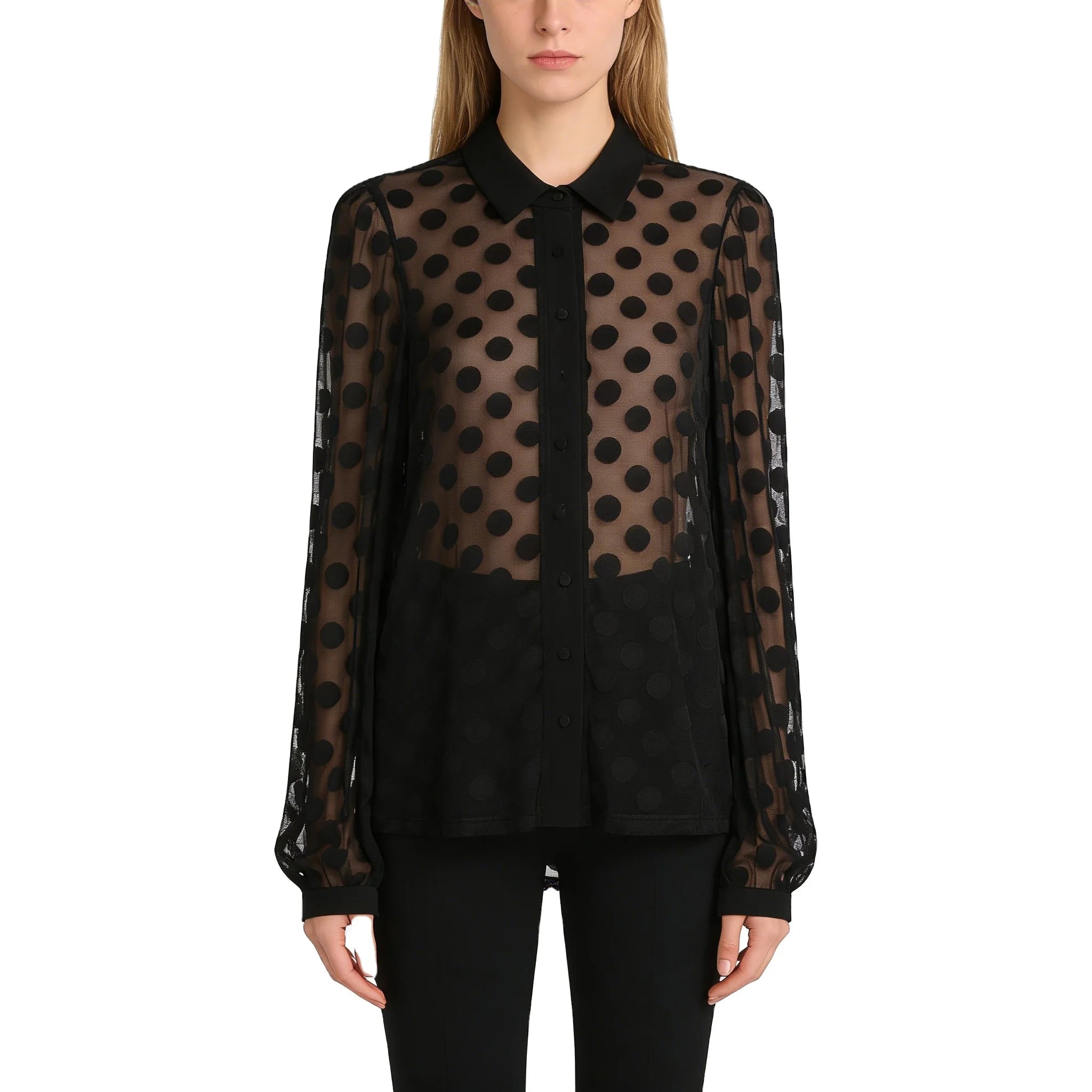 Casual Perspective-blouse-models Black Mesh Blouse Formal Blouses and Tops for Women