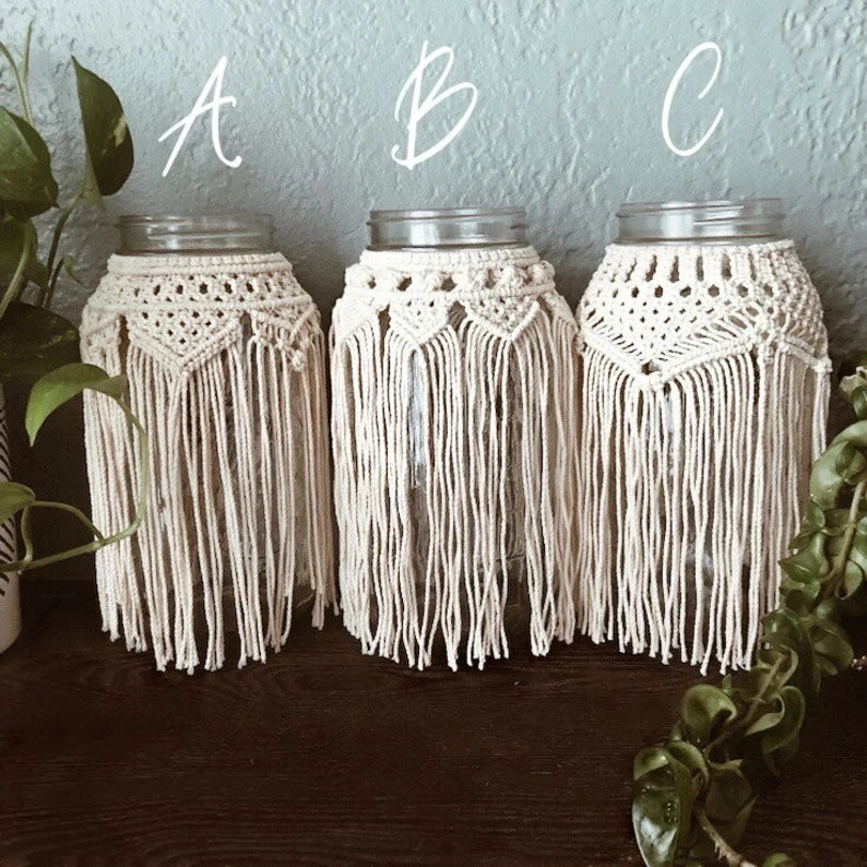2023 New Customized Handmade Macrame Mason Jar Cover Macrame Vase Wrap Candle Holder Cover W1512
