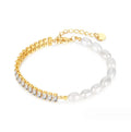Women Jewelry Niche Light Luxury Freshwater Pearl Splicing Chain with Zircon Gold Silver Stainless Steel Bracelet