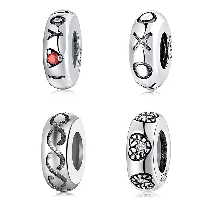 Real 925 Sterling Silver Spacer Stopper Bead Charm  Fit Charms Bracelet Bangles Jewelry Woman Accessories Wholesale Lots Bulk