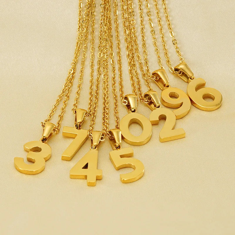 Fine Waterproof 18K Gold PVD Plated 316L Stainless Steel Women 0 1 2 3 4 5 6 7 8 9 Angel Number Pendant Necklace Jewelry