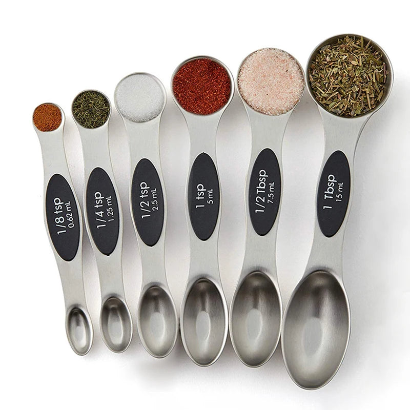 Double Head Measuring Tools Black Handle Stainless Steel Digital Magnetic Measuring Spoons Set