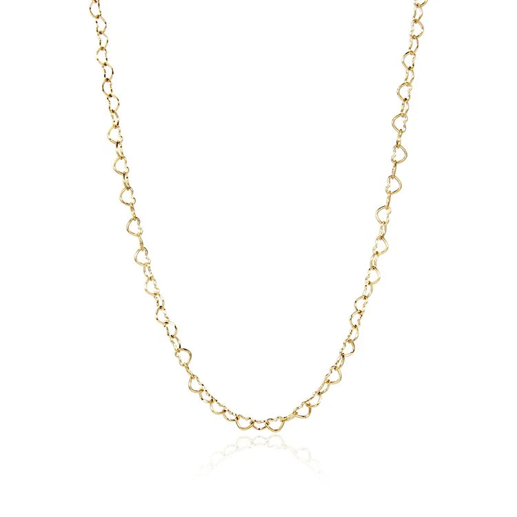New Design 2 Colors Stainless Steel Hollow Out Heart Link Necklace Chain Women