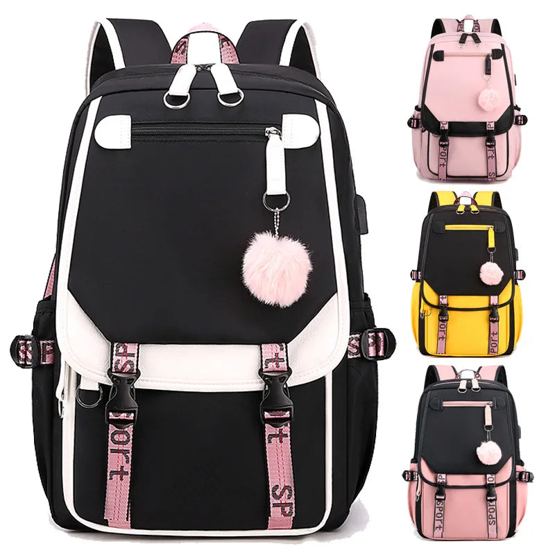 Multifunctional Teenage Oxford School Bags Backpack Junior High School Students Bookbag Outdoor Daypack With Usb Charge Port